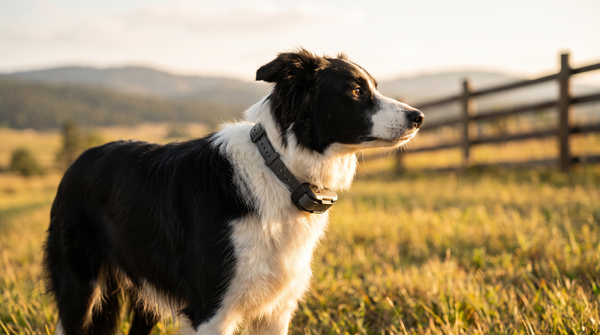 Trackers collection banner featuring a Border Collie wearing a GPS tracker collar