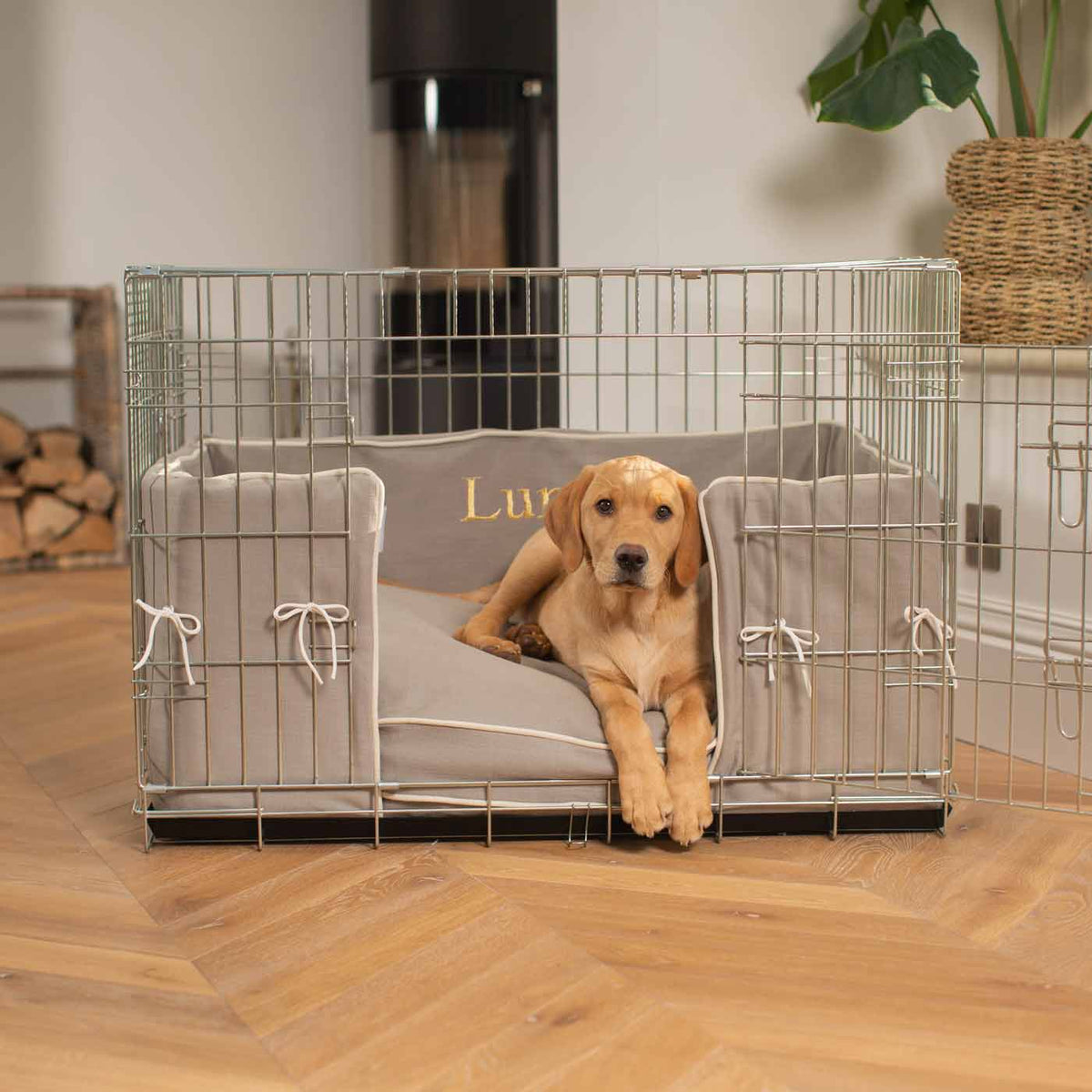 Pare-chocs de cage pour chien en coton Savanna Stone Lavable en machine Personnalisable