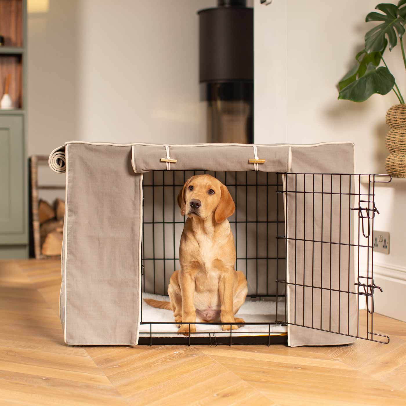Fully Lined Cotton Dog Crate Cover Savanna Stone Eco Friendly Personalised