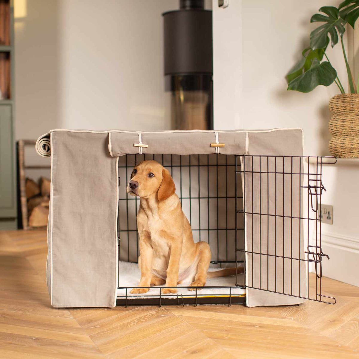 Fully Lined Cotton Dog Crate Cover Savanna Stone Eco Friendly Personalised