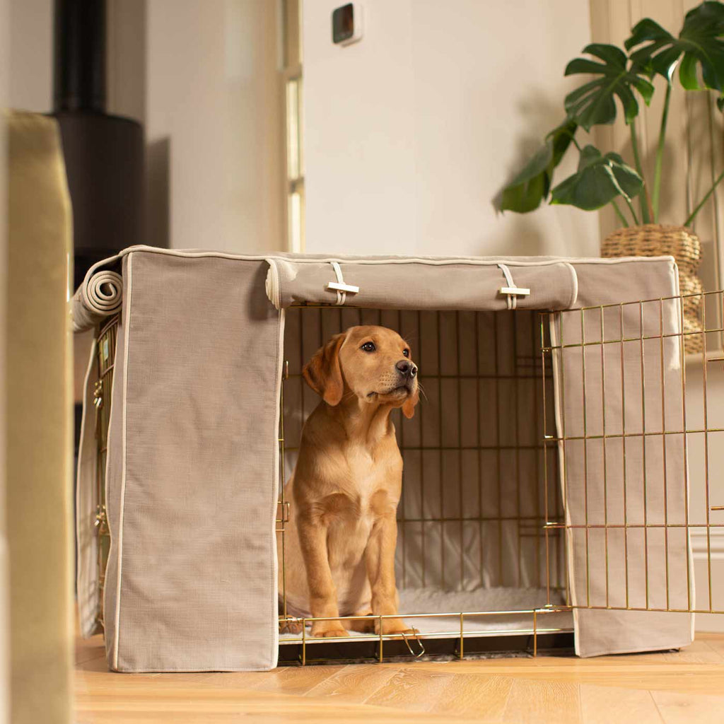 Fully Lined Cotton Dog Crate Cover Savanna Stone Eco Friendly Personalised