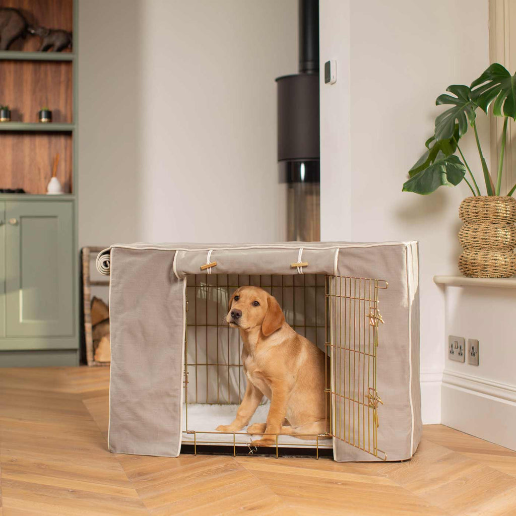 Fully Lined Cotton Dog Crate Cover Savanna Stone Eco Friendly Personalised