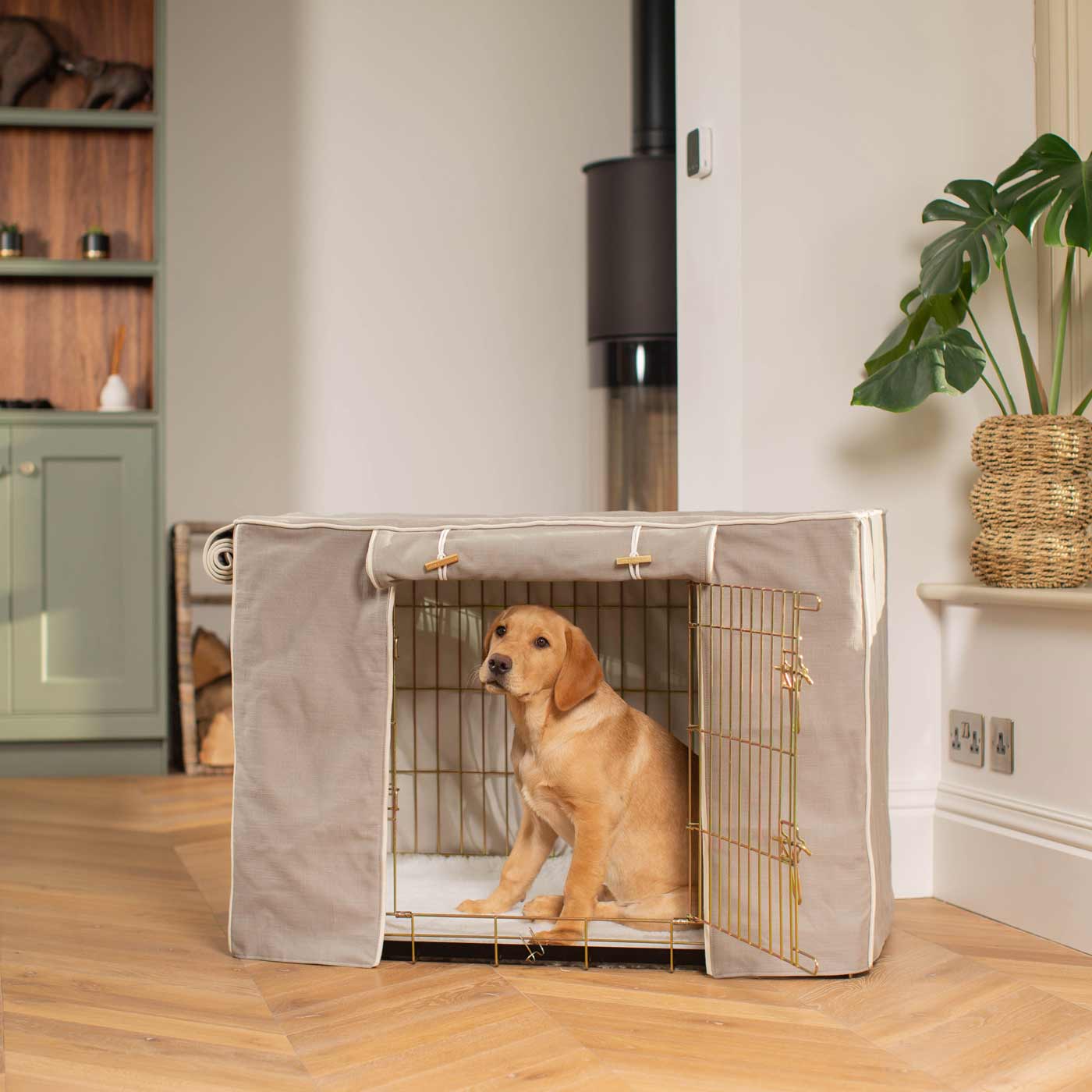 Fully Lined Cotton Dog Crate Cover Savanna Stone Eco Friendly Personalised