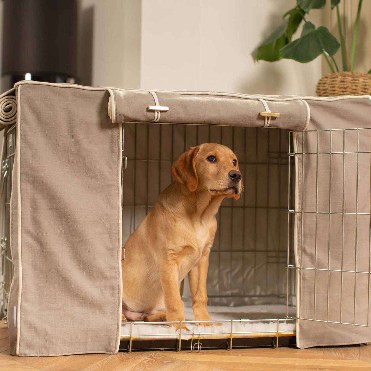 Fully Lined Cotton Dog Crate Cover Savanna Stone Eco Friendly Personalised