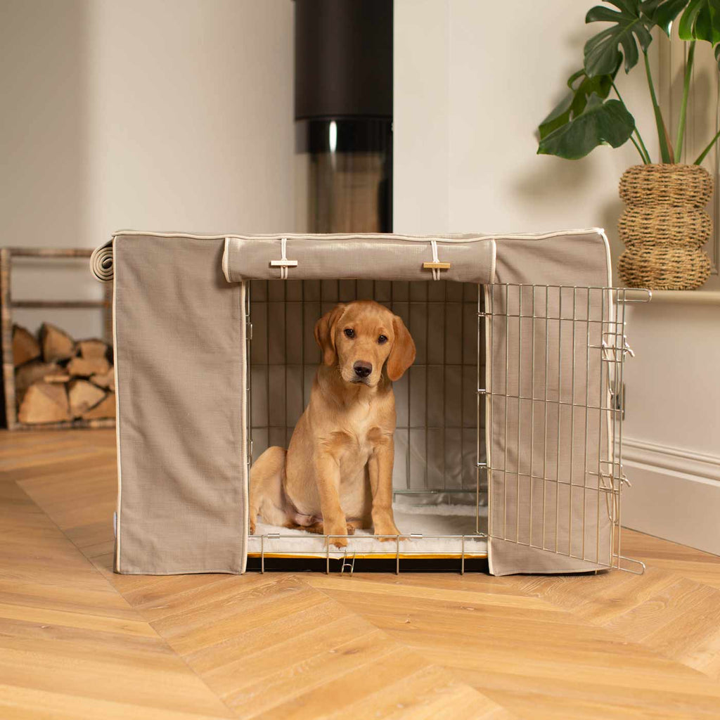 Fully Lined Cotton Dog Crate Cover Savanna Stone Eco Friendly Personalised