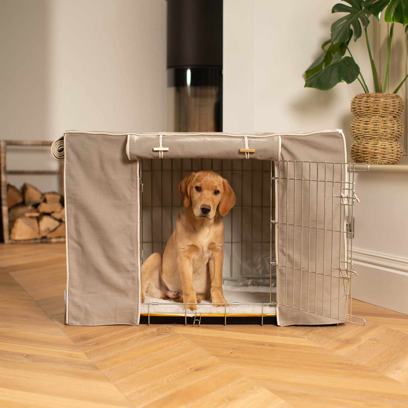 Fully Lined Cotton Dog Crate Cover Savanna Stone Eco Friendly Personalised