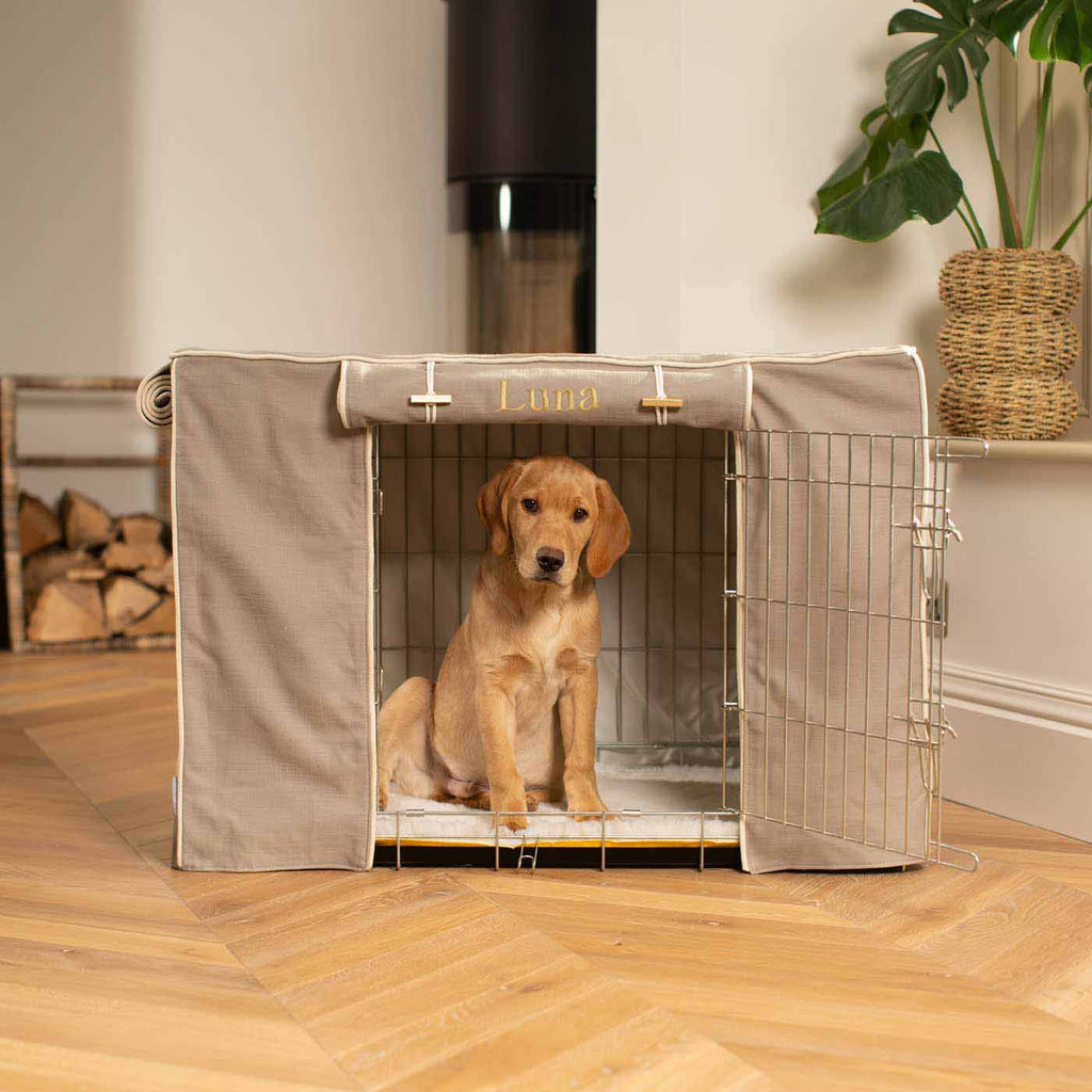 Fully Lined Cotton Dog Crate Cover Savanna Stone Eco Friendly Personalised