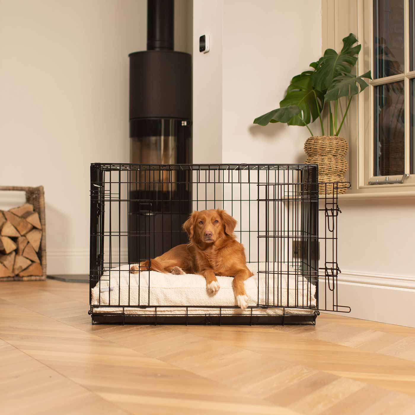 Coussin pour chien fait main en bouclé ivoire, lavable en machine, doublure résistante à l'eau