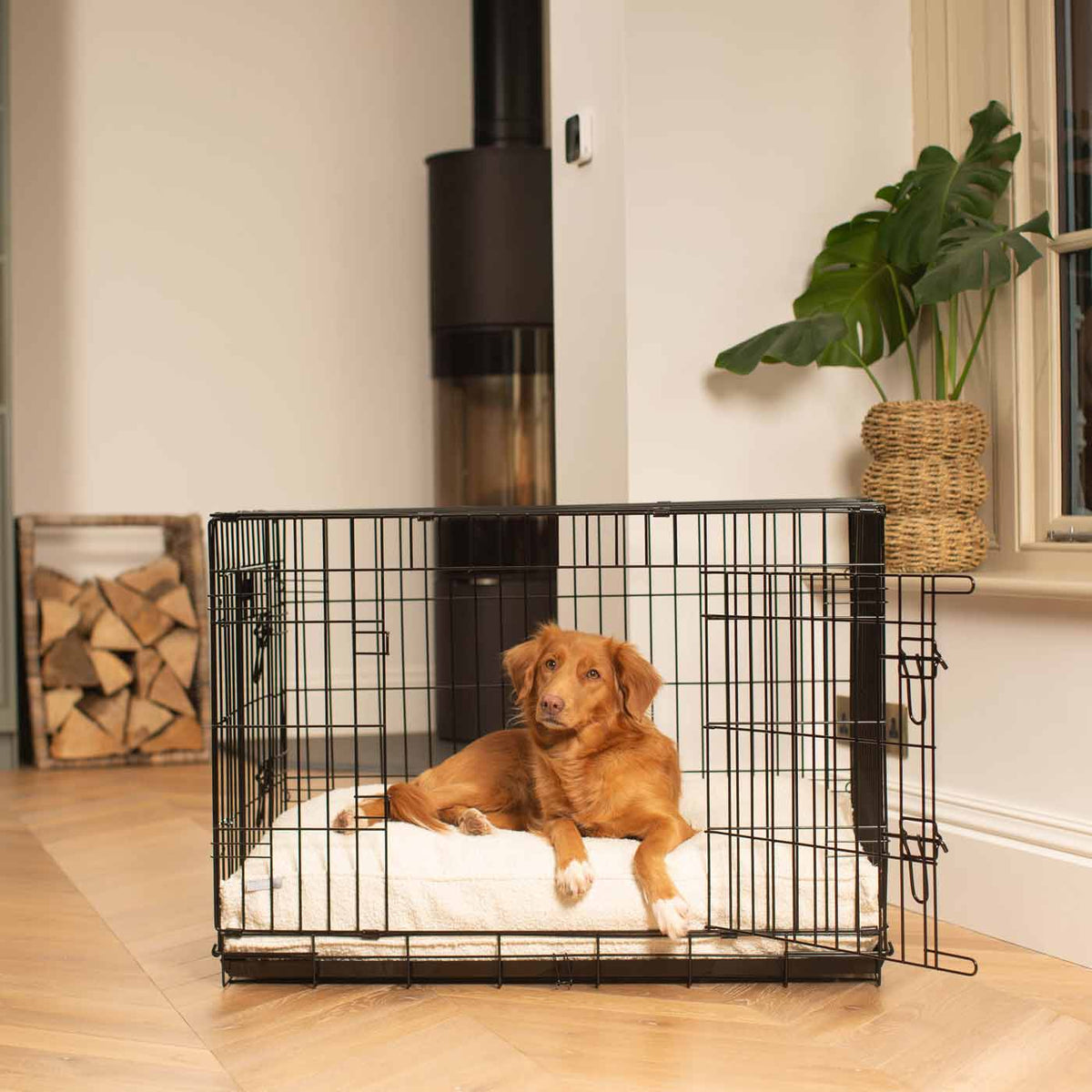 Coussin pour chien fait main en bouclé ivoire, lavable en machine, doublure résistante à l'eau