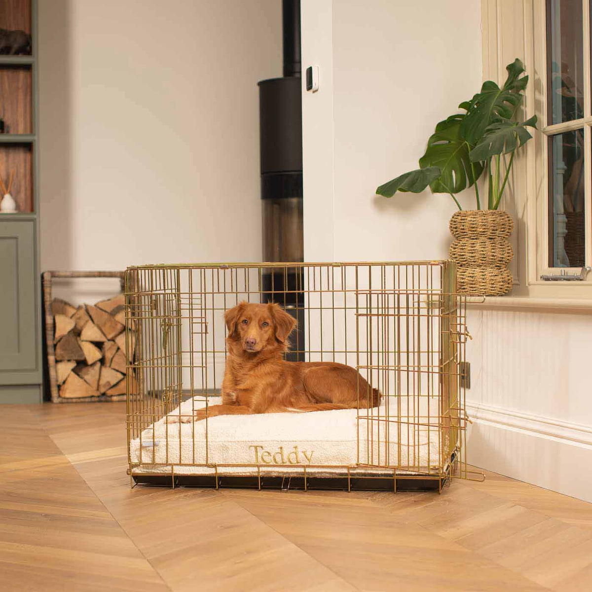 Coussin pour chien fait main en bouclé ivoire, lavable en machine, doublure résistante à l'eau