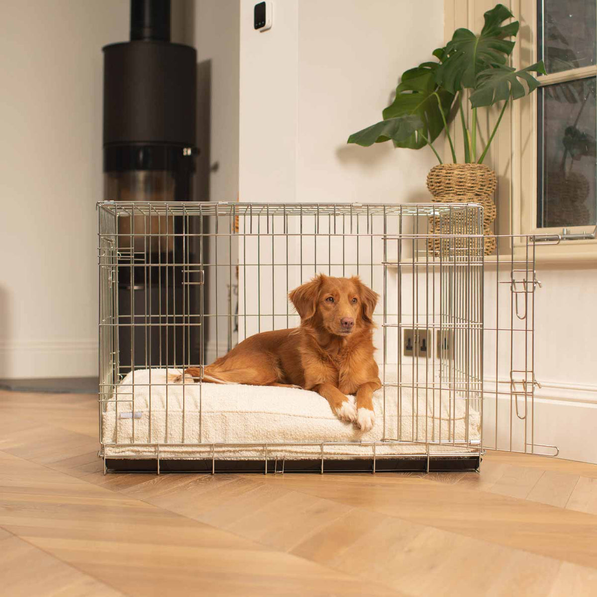 Coussin pour chien fait main en bouclé ivoire, lavable en machine, doublure résistante à l'eau