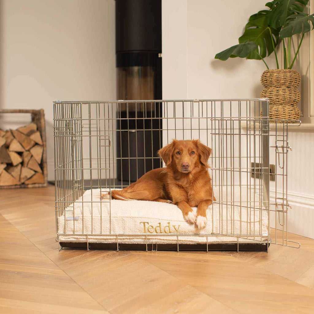 Coussin pour chien fait main en bouclé ivoire, lavable en machine, doublure résistante à l'eau