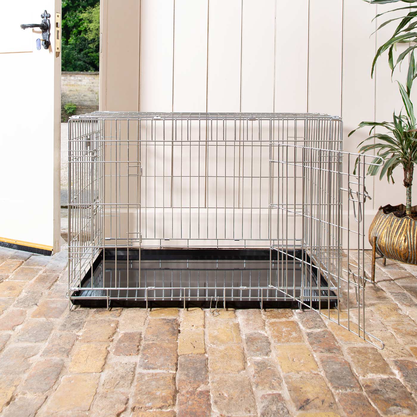 Cage de transport de luxe pour chien, usage intensif, argent, deux portes, pliable, tailles S à XXL