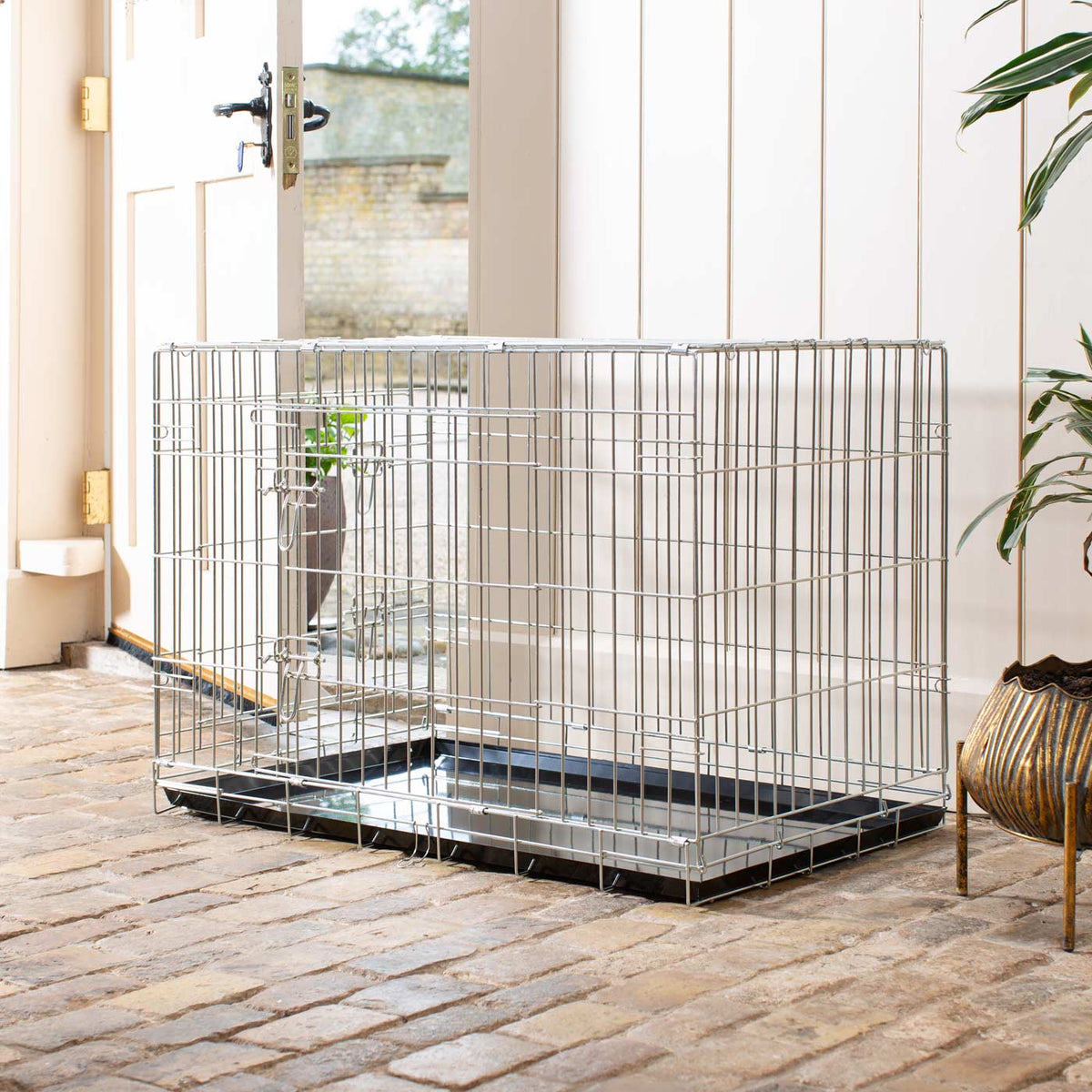 Cage de transport de luxe pour chien, usage intensif, argent, deux portes, pliable, tailles S à XXL