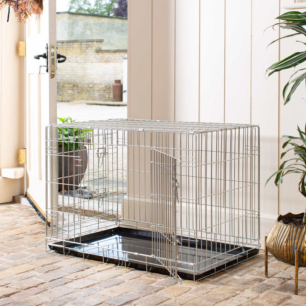 Cage de transport de luxe pour chien, usage intensif, argent, deux portes, pliable, tailles S à XXL