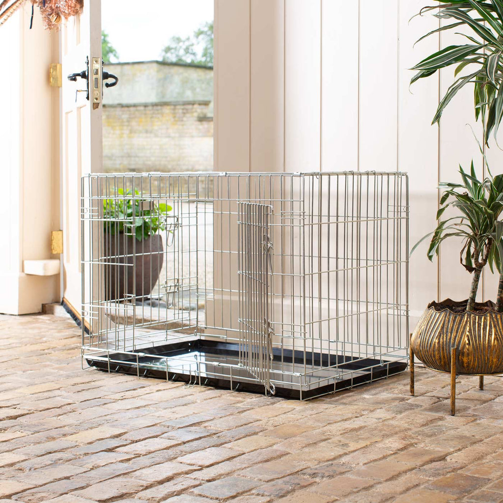 Cage de transport de luxe pour chien, usage intensif, argent, deux portes, pliable, tailles S à XXL