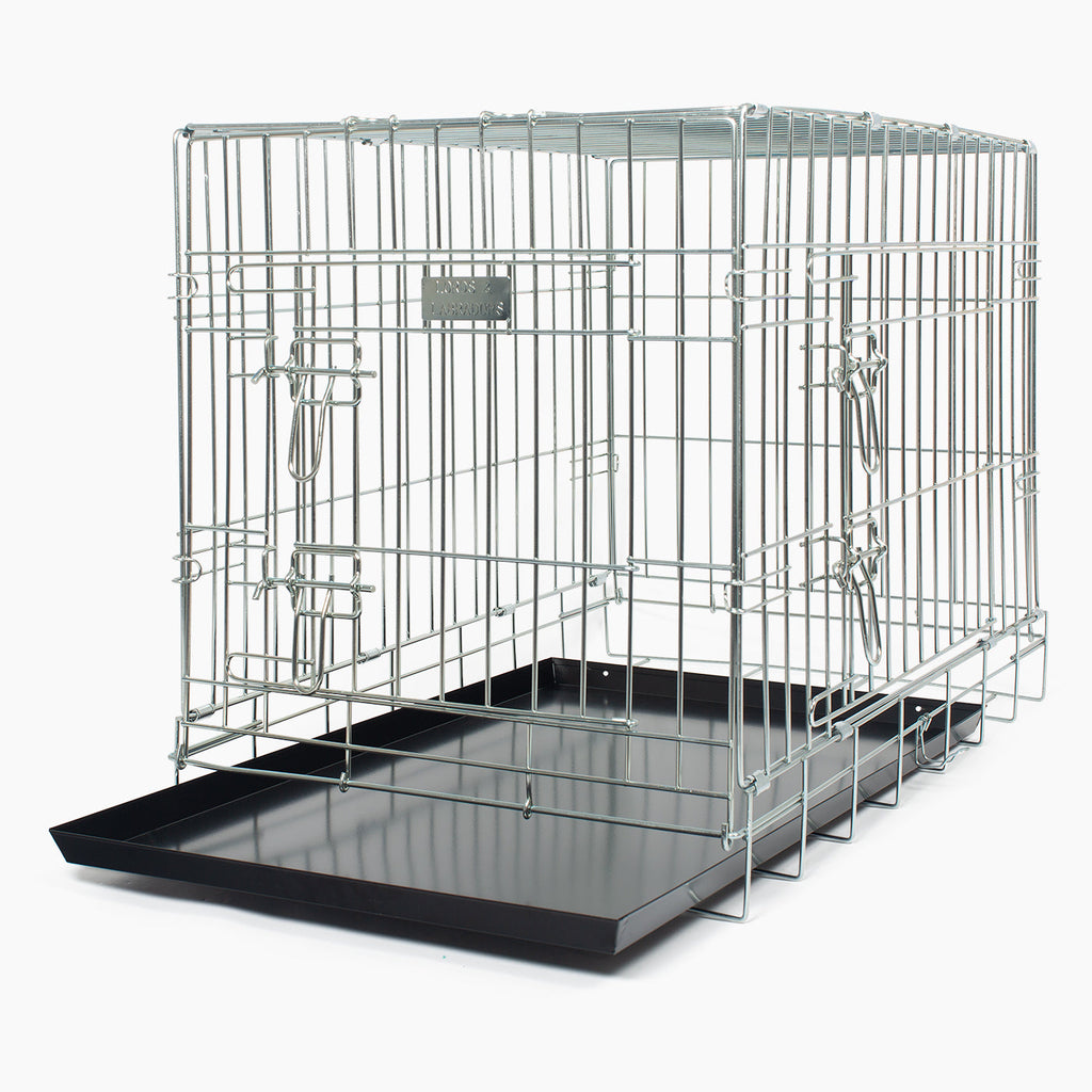 Cage de transport de luxe pour chien, usage intensif, argent, deux portes, pliable, tailles S à XXL