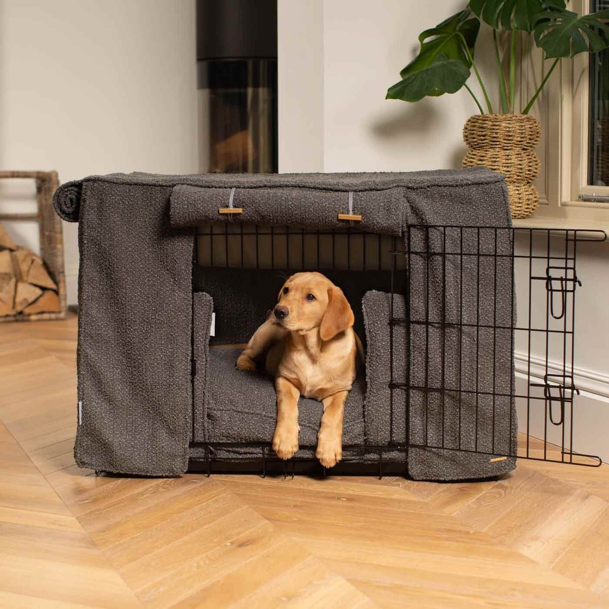 Dog Crate Set Granite Bouclé Fully Lined Personalised