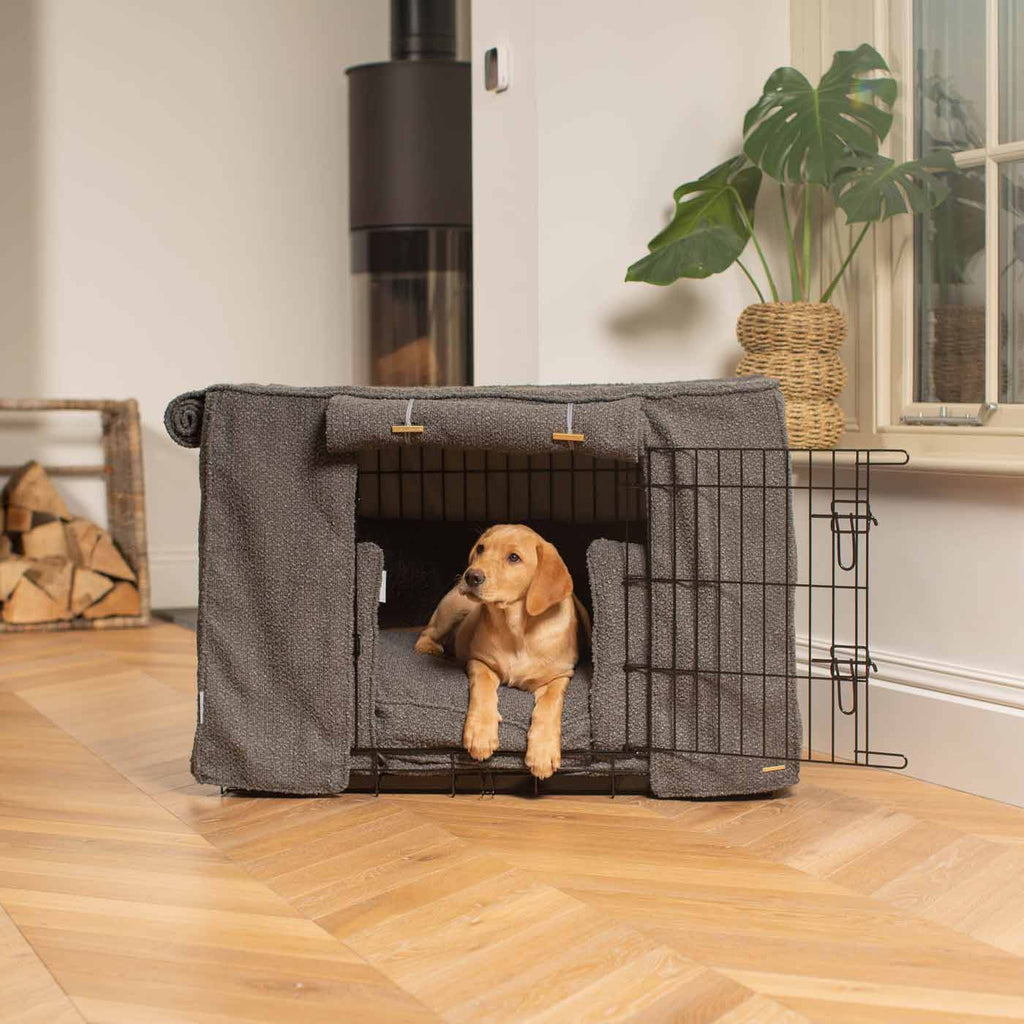 Dog Crate Set Granite Bouclé Fully Lined Personalised