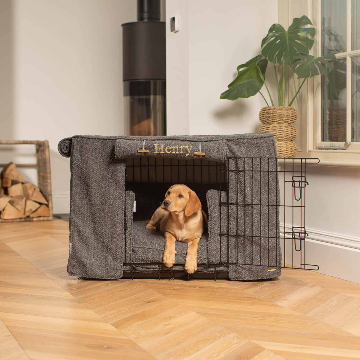 Dog Crate Set Granite Bouclé Fully Lined Personalised