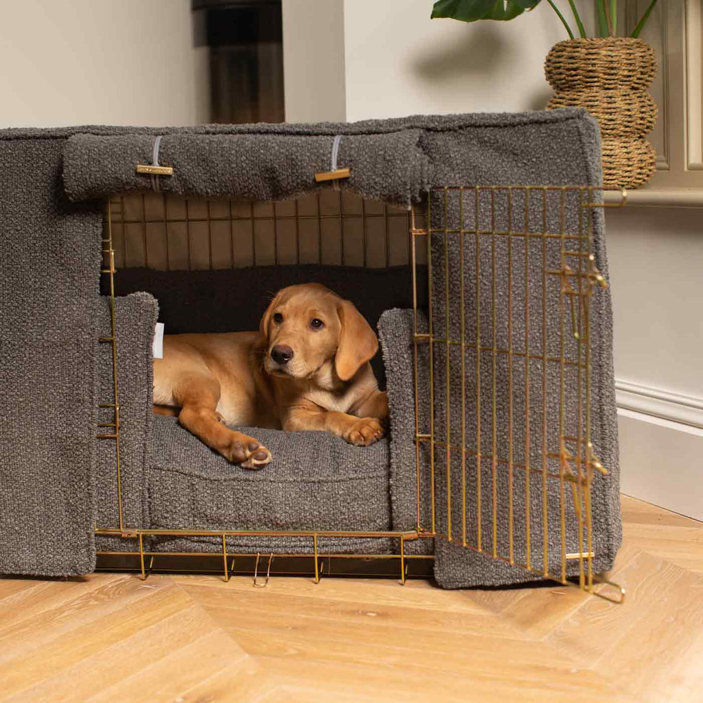 Dog Crate Set Granite Bouclé Fully Lined Personalised