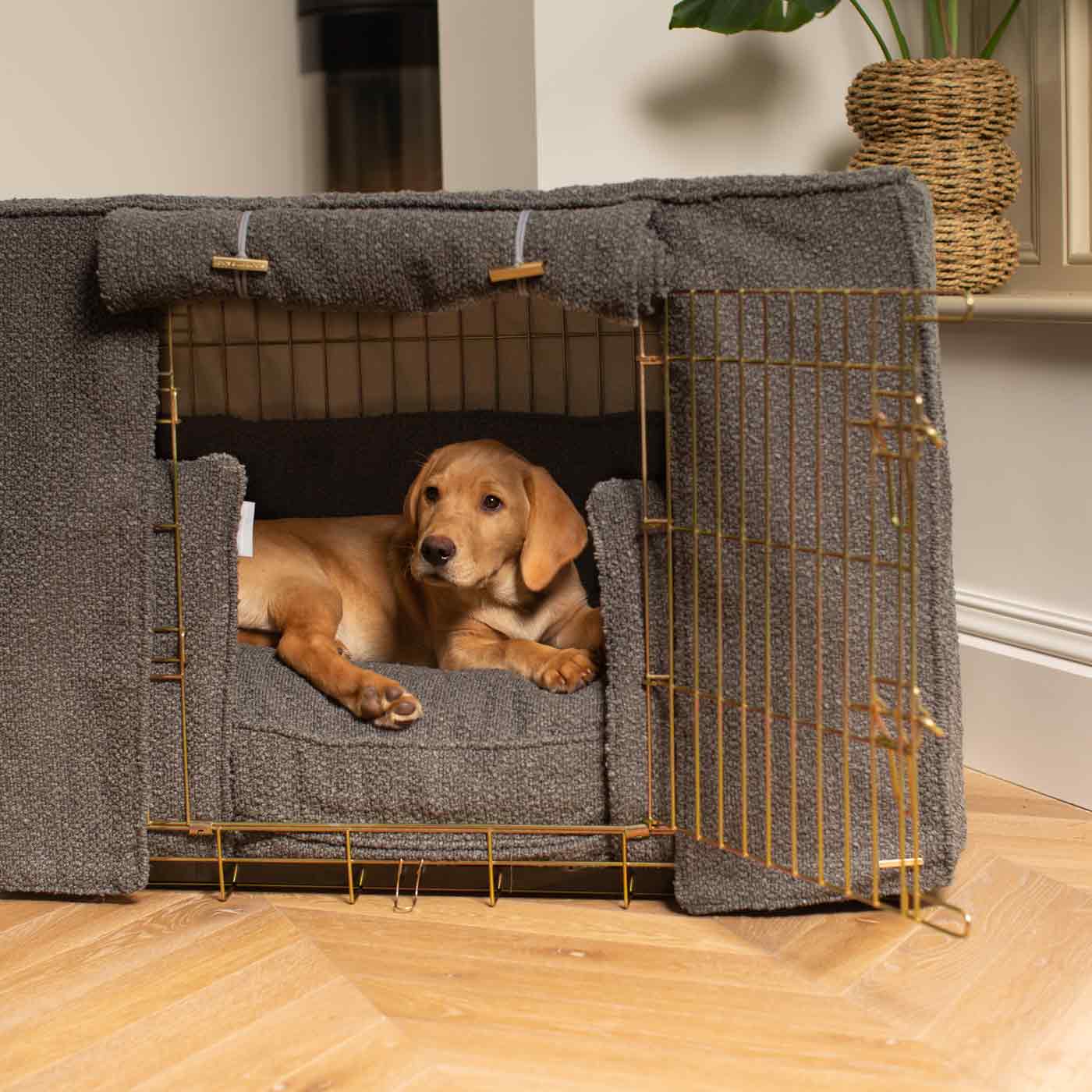 Dog Crate Set Granite Bouclé Fully Lined Personalised