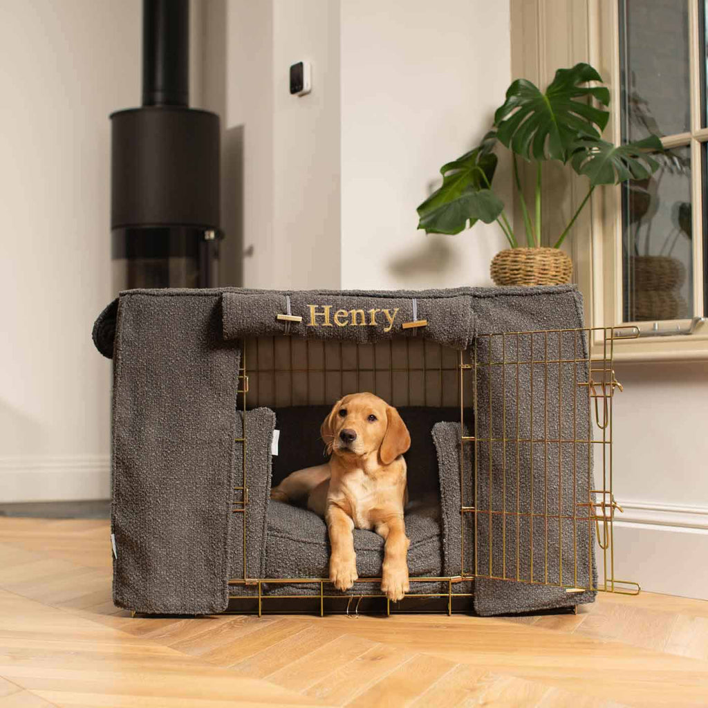 Dog Crate Set Granite Bouclé Fully Lined Personalised