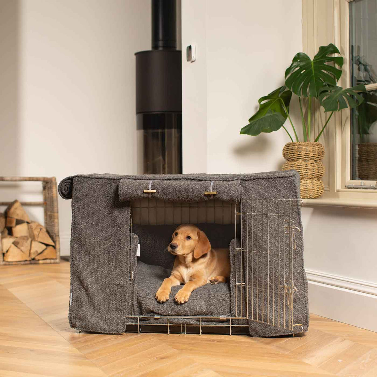 Dog Crate Set Granite Bouclé Fully Lined Personalised