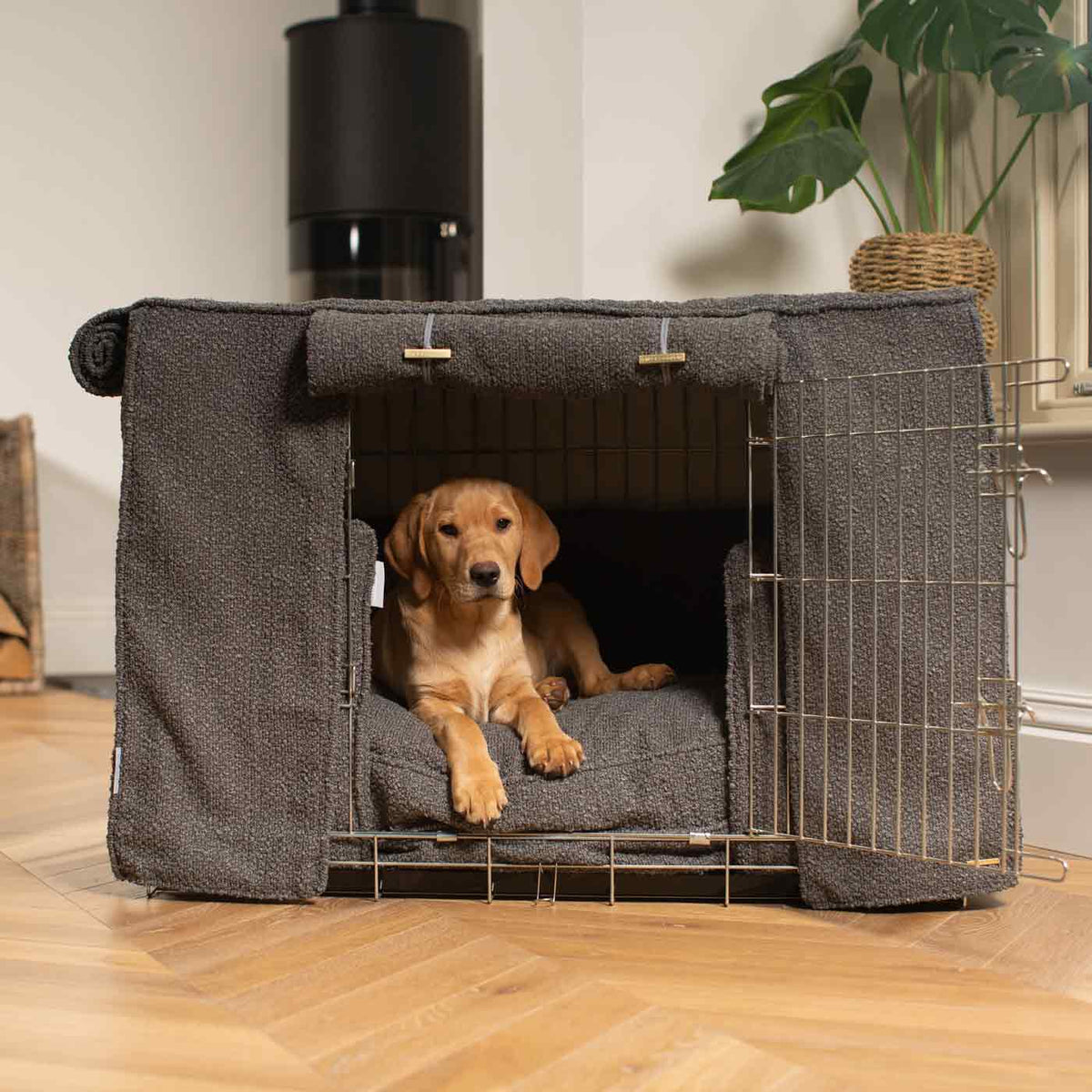 Dog Crate Set Granite Bouclé Fully Lined Personalised