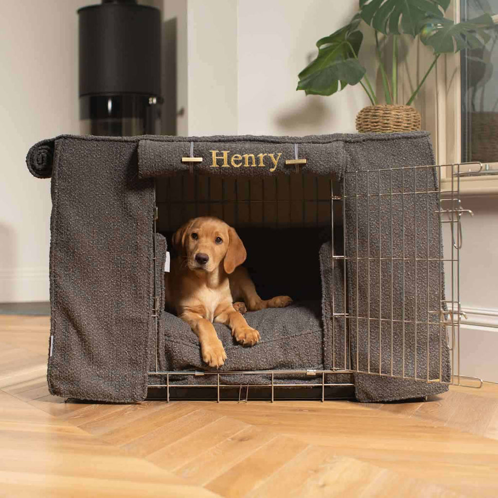 Dog Crate Set Granite Bouclé Fully Lined Personalised