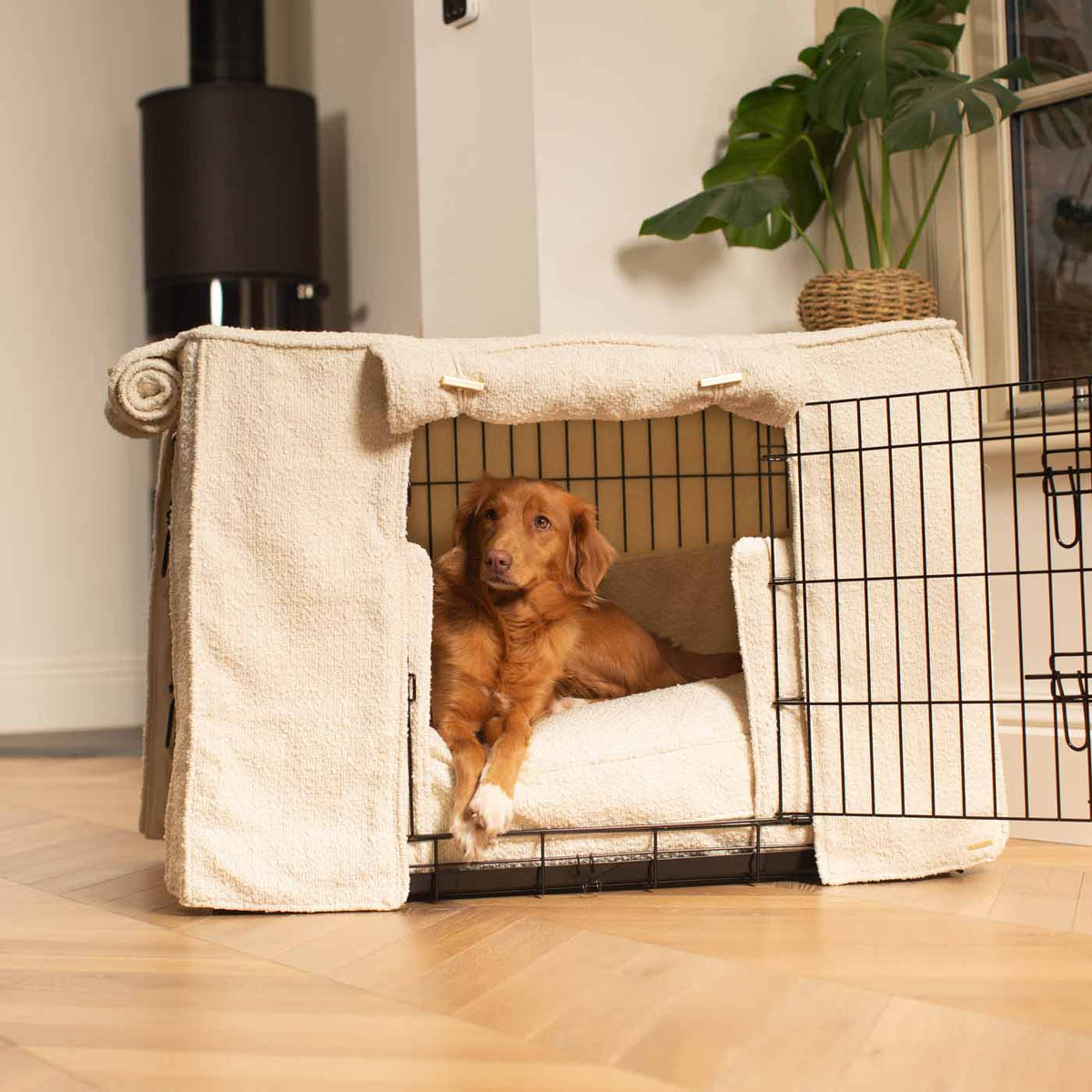 Dog Crate Set Ivory Bouclé Fully Lined Machine Washable Personalised