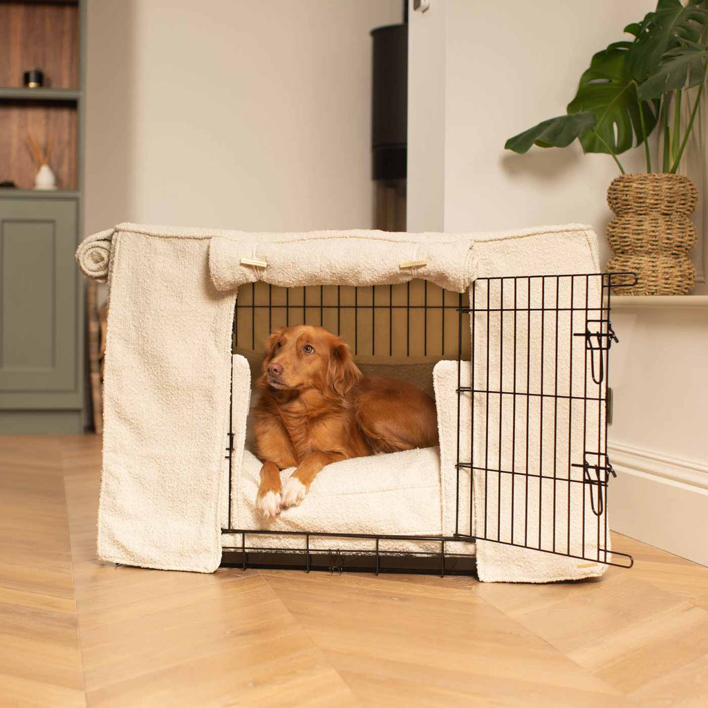 Dog Crate Set Ivory Bouclé Fully Lined Machine Washable Personalised