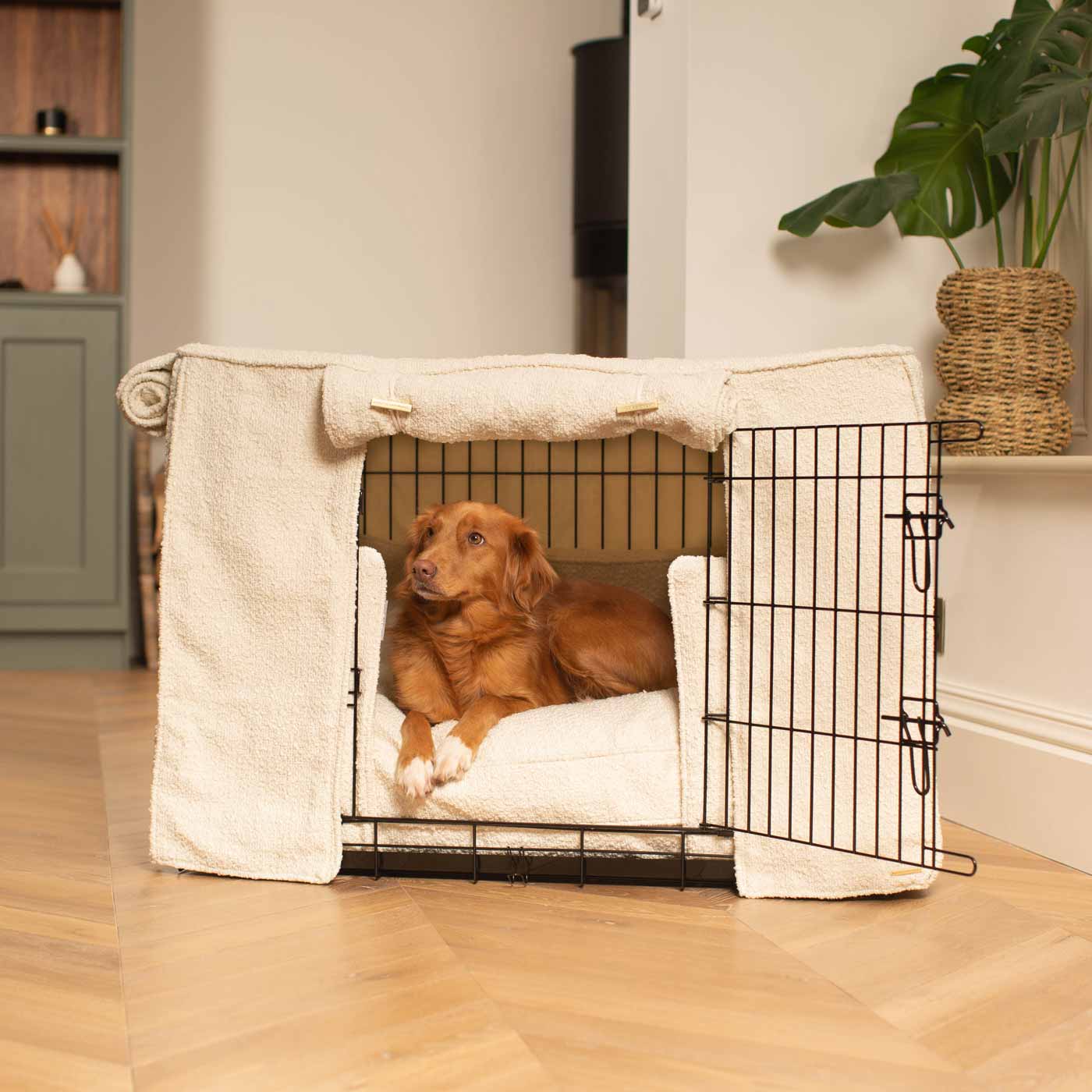 Dog Crate Set Ivory Bouclé Fully Lined Machine Washable Personalised