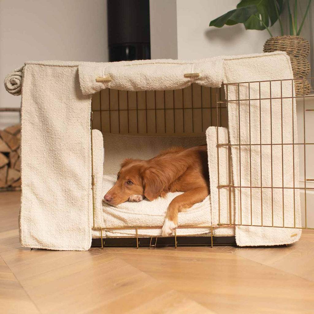 Dog Crate Set Ivory Bouclé Fully Lined Machine Washable Personalised
