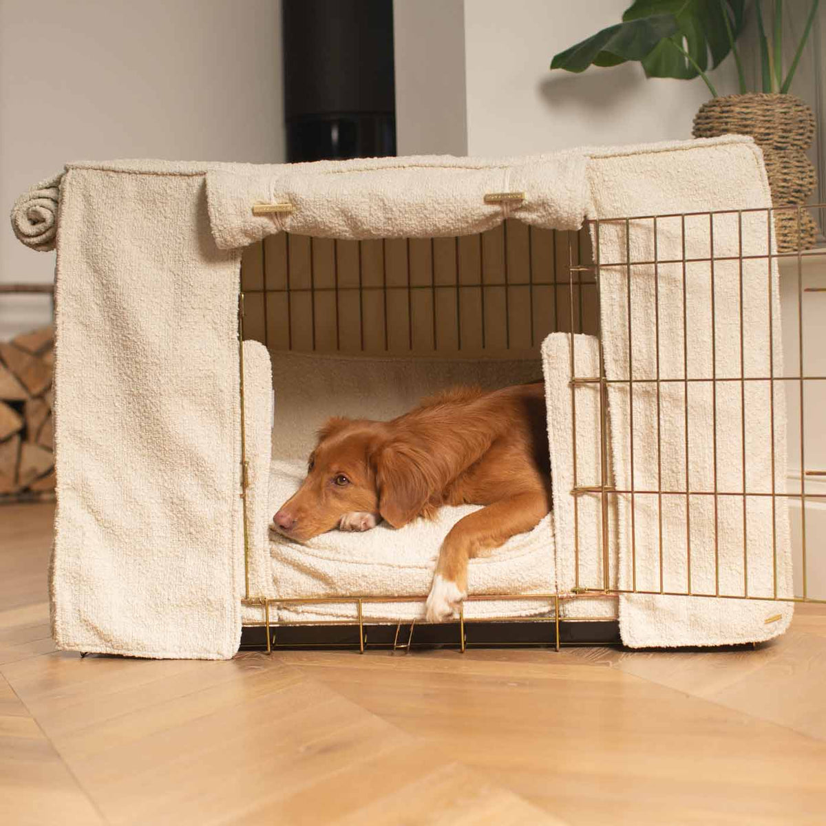 Dog Crate Set Ivory Bouclé Fully Lined Machine Washable Personalised