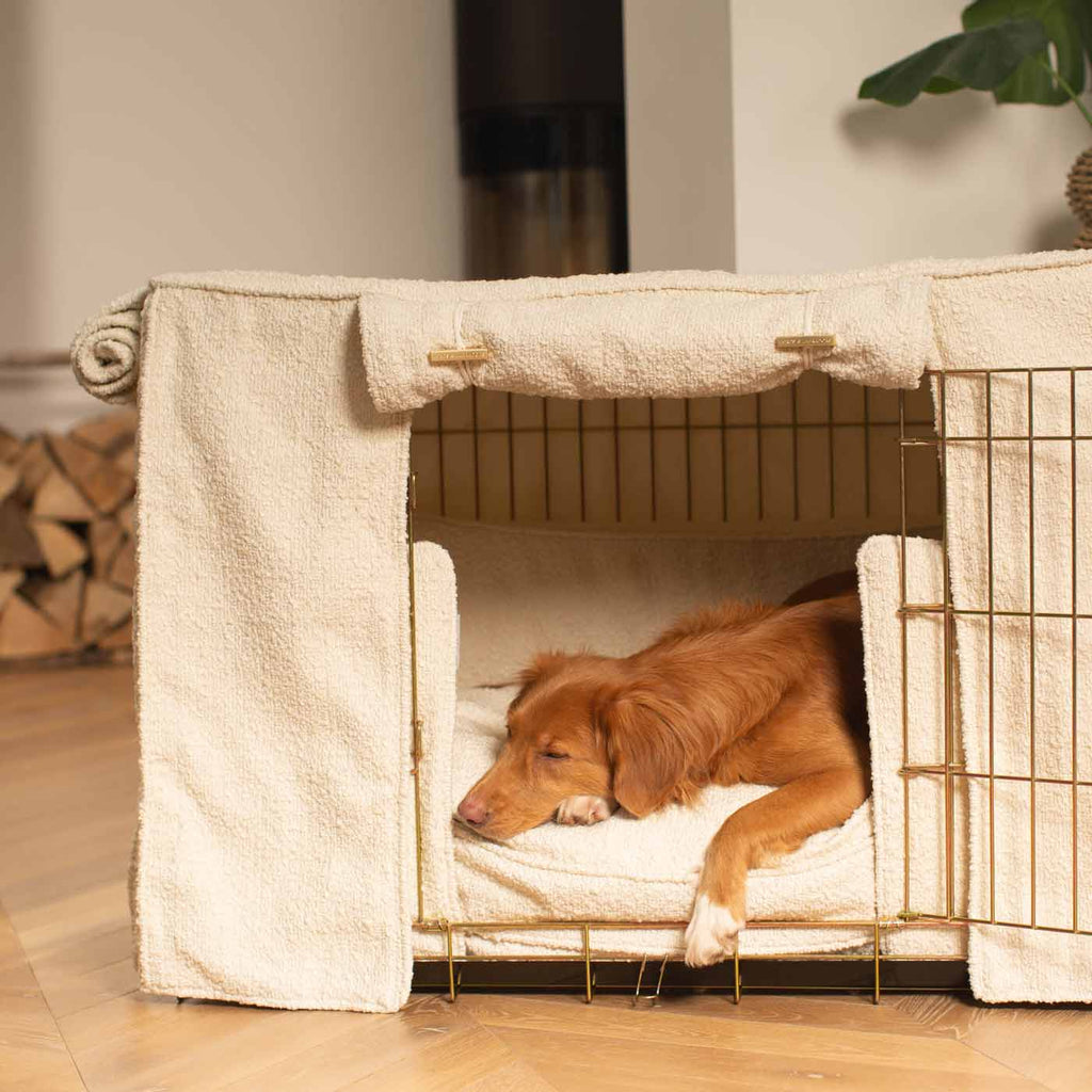 Dog Crate Set Ivory Bouclé Fully Lined Machine Washable Personalised