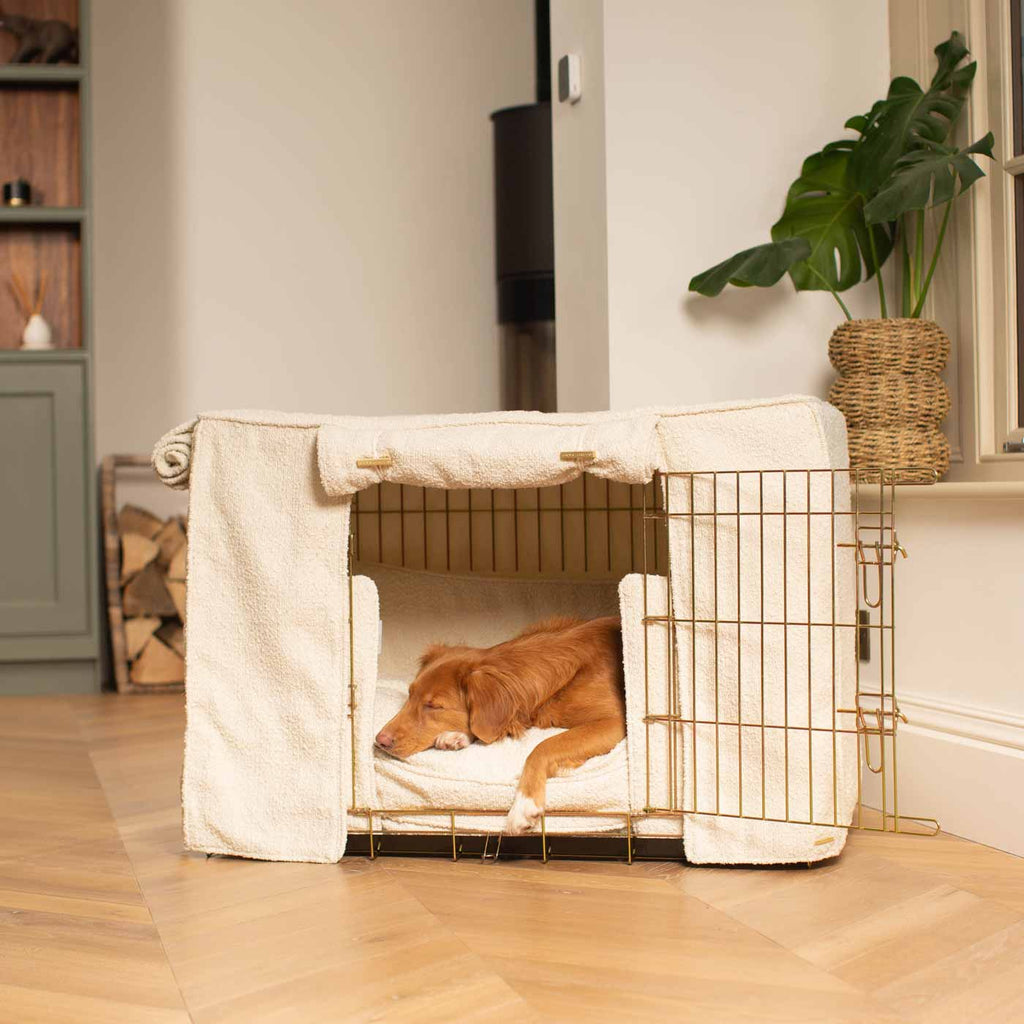 Dog Crate Set Ivory Bouclé Fully Lined Machine Washable Personalised