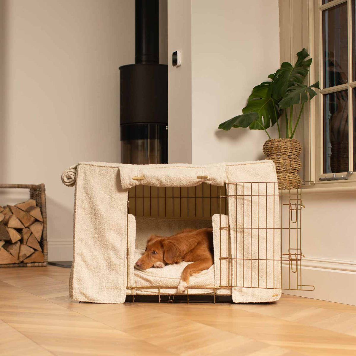Dog Crate Set Ivory Bouclé Fully Lined Machine Washable Personalised