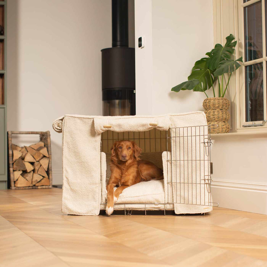 Dog Crate Set Ivory Bouclé Fully Lined Machine Washable Personalised