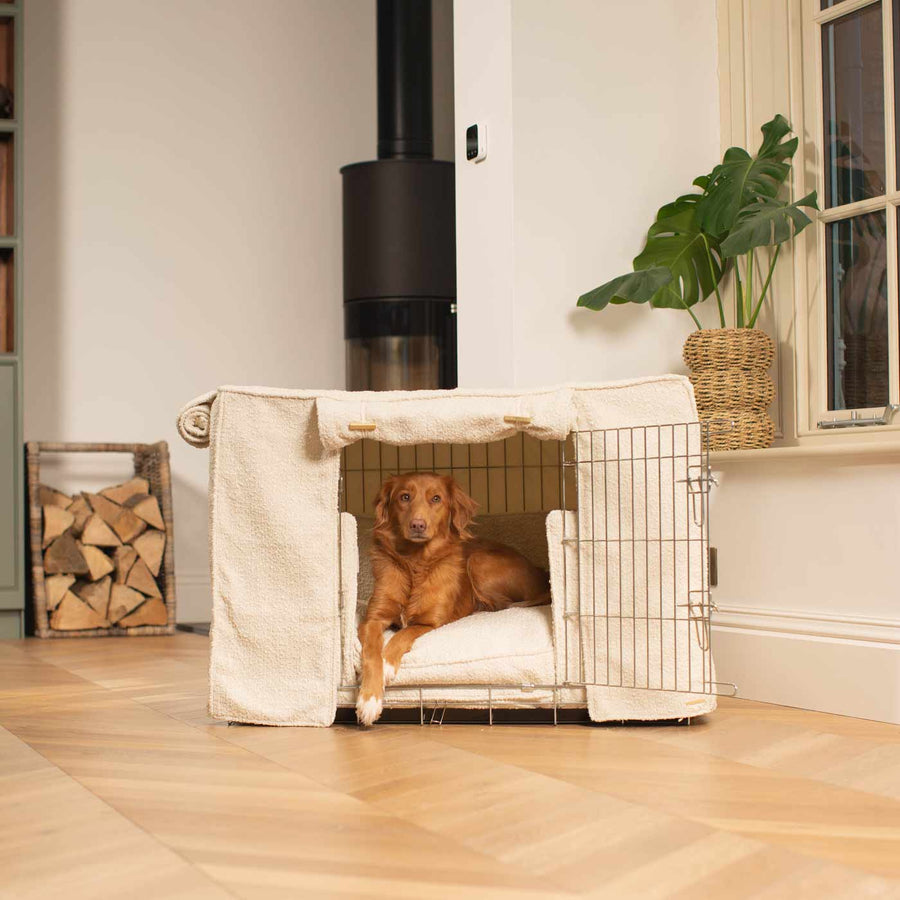 Cage pour chien en bouclé ivoire entièrement doublée, lavable en machine, personnalisable