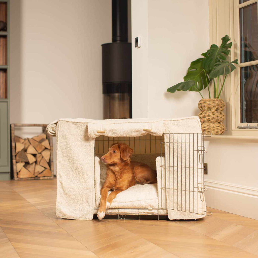 Dog Crate Set Ivory Bouclé Fully Lined Machine Washable Personalised