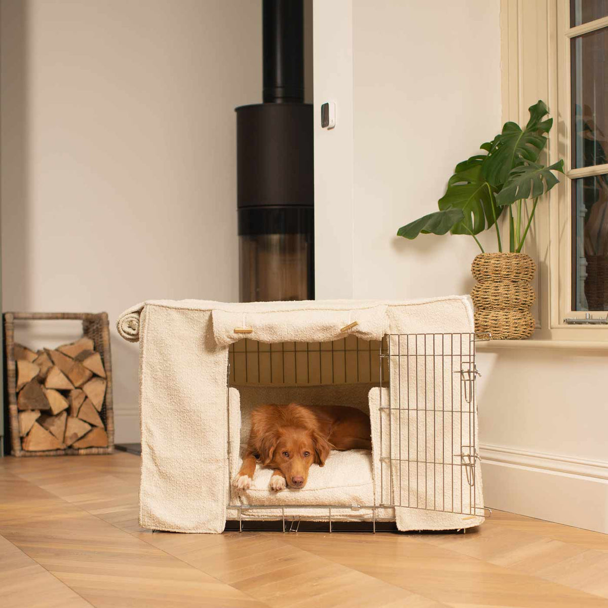 Dog Crate Set Ivory Bouclé Fully Lined Machine Washable Personalised