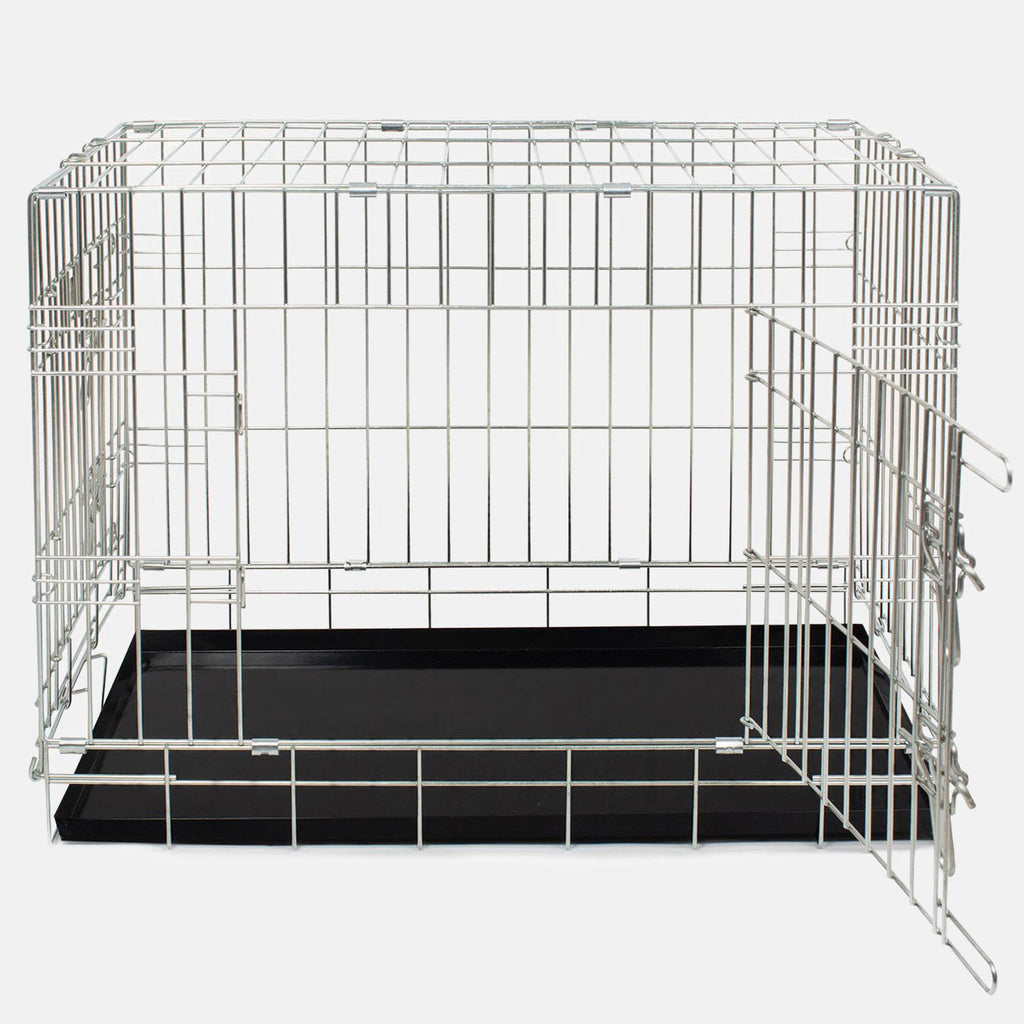 Cage de transport de luxe pour chien, usage intensif, argent, deux portes, pliable, tailles S à XXL
