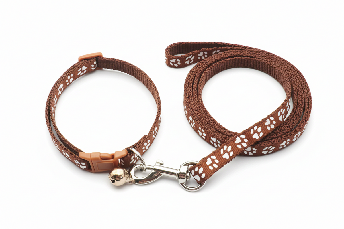 Ensemble collier et laisse réglables Motif pattes Chiens Chats Toutes tailles