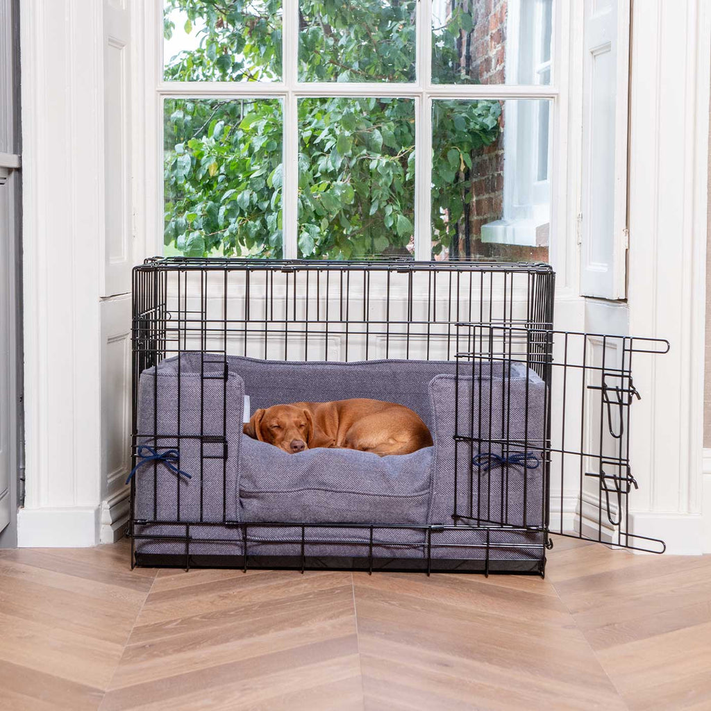 Pare-chocs de cage pour chien fait main en tweed chevrons Oxford lavable en machine