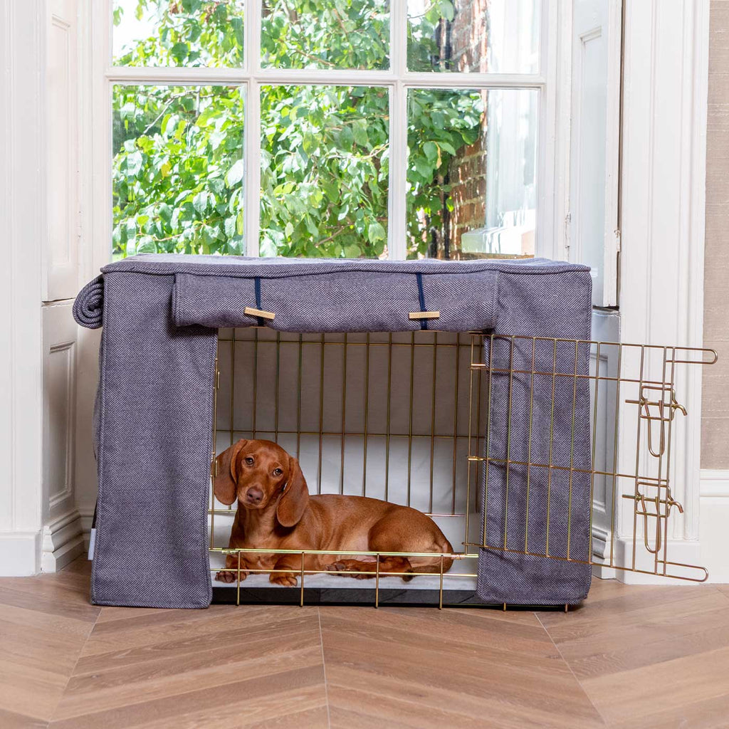 Housse de cage pour chien entièrement doublée, tissu Oxford à chevrons, lavable en machine, personnalisable.