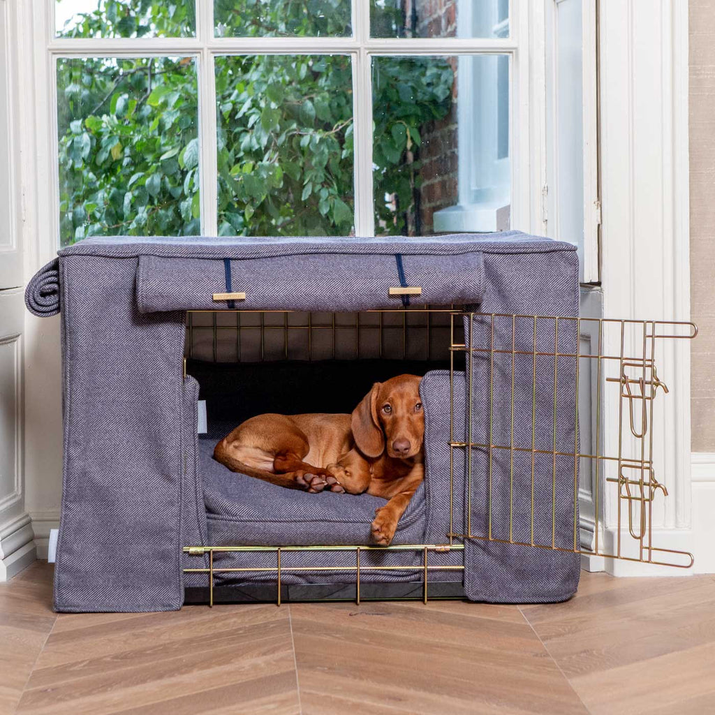 Dog Crate Set Oxford Herringbone Tweed Machine Washable Personalised