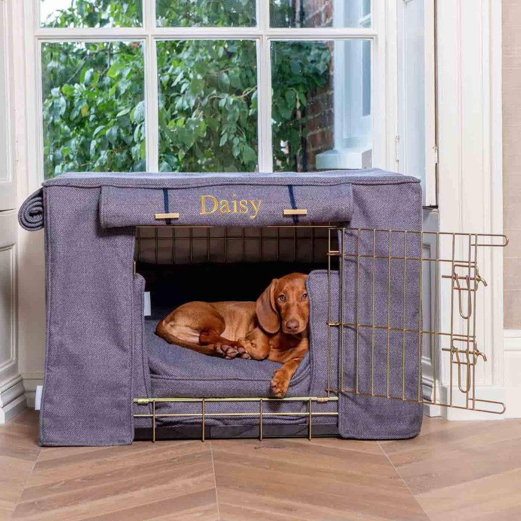 Dog Crate Set Oxford Herringbone Tweed Machine Washable Personalised