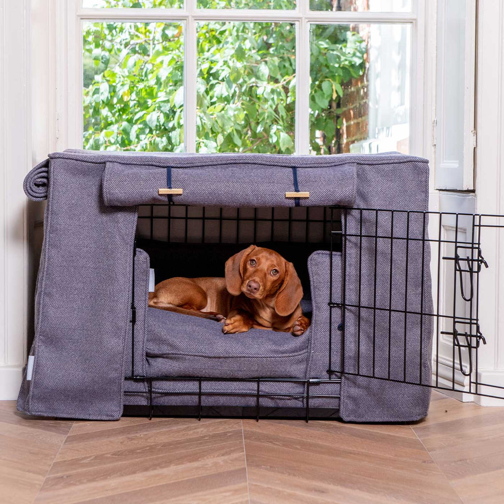 Dog Crate Set Oxford Herringbone Tweed Machine Washable Personalised