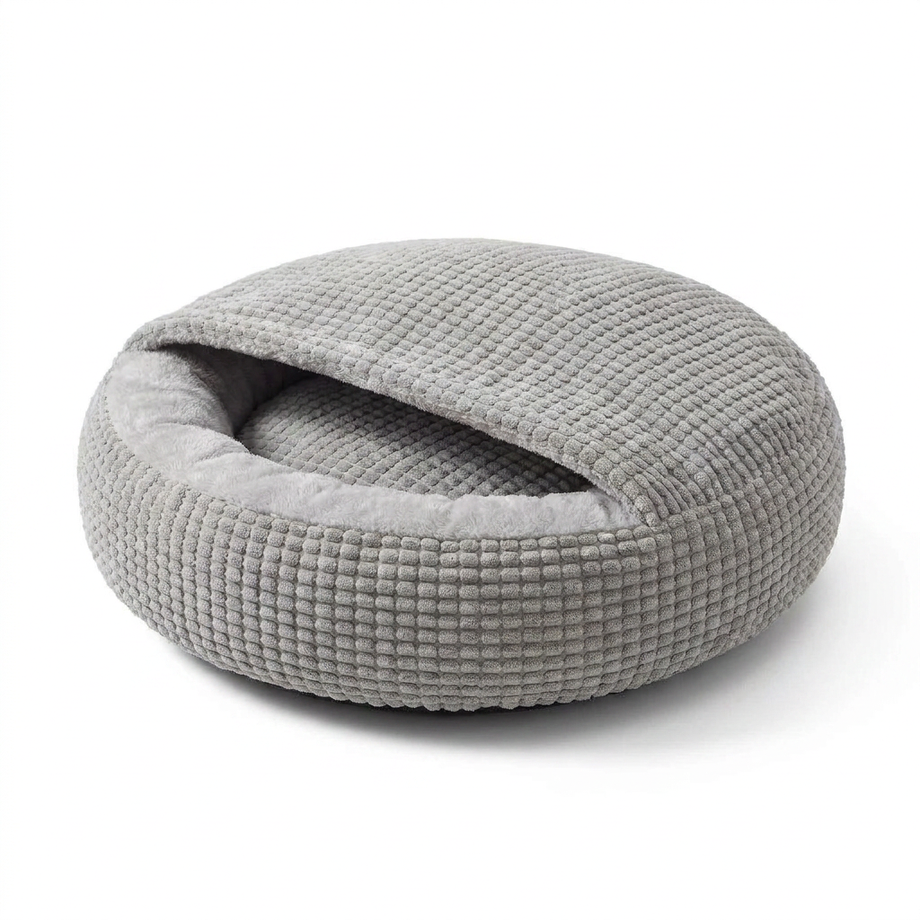 Hooded Donut Cat Bed angled view